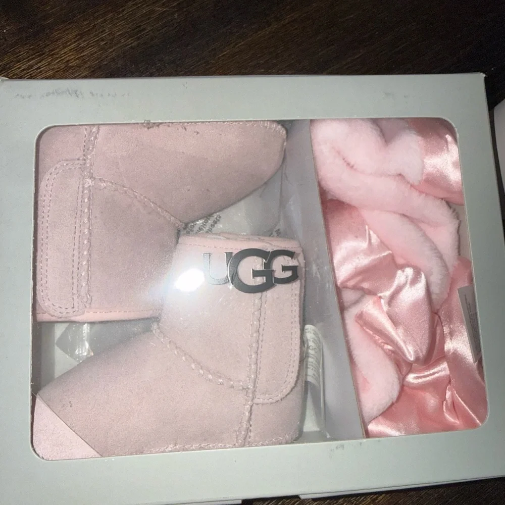 UGG Baby Pink Suede Booties with Satin Bow
